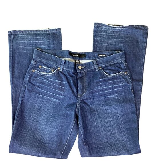 Calvin Klein Blue Jean Low Rise Flare Beaded Pocket Dark Wash Sz 10 #150N - Picture 6 of 12